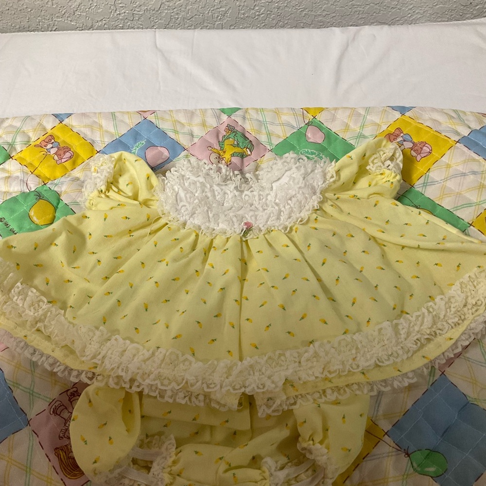 Vintage Cabbage Patch Kid Girl Yellow Rosebud Dress And Bloomers For CPK Girl